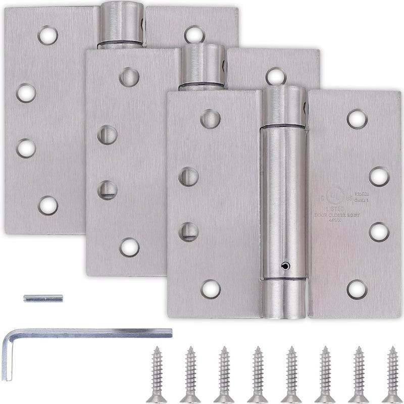 Stylever 3 Pack - 4"x4" Self Closing Door Hinges, Spring Loaded Hinges for Interior & Exterior Doors, Automatic Door Closer Hinge, Soft Close Door Hinges, Squared Corners Auto Close Spring Hinge - Image 1